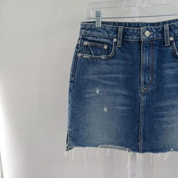 Lovers + Friends Womens Size 27 Elijah Raw Step Hem Distressed Denim Jean Skirt - Picture 5 of 15